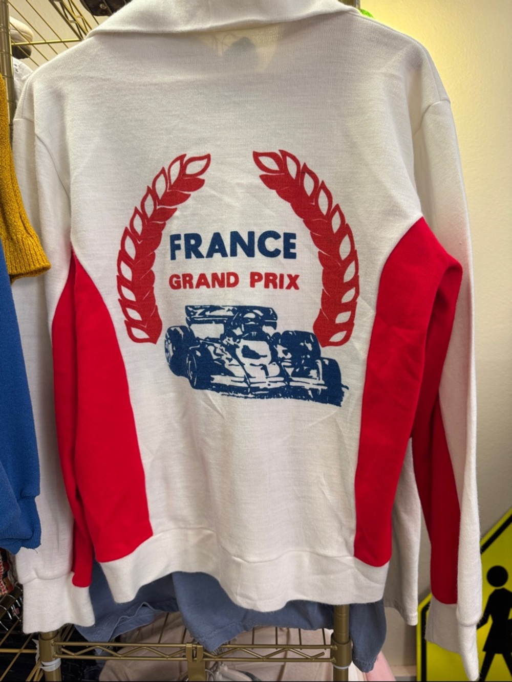 Vintage France Grand Prix Zip-Up Sweater Jacket - White & Red